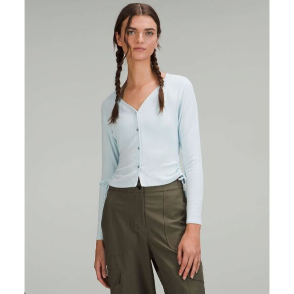 Lululemon Side-Cinch Ribbed Cardigan Powder Blue Size 6 - Picture 1 of 11